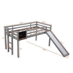 Twin-Size Loft Bed Frame With Slide, Chalkboard, And Wooden Slats Support, No Box Spring Required, For Kids, Teens, Boys, Girls (Frame Only) - Gray 4 Twin-Size Loft Bed Frame With Slide, Chalkboard, And Wooden Slats Support, No Box Spring Required, For Kids, Teens, Boys, Girls (Frame Only) - Gray -NEWTRAL Sales Shop Twin size Loft Bed Wood Bed with Slide Stair and Chalkboard Gray 471577 3