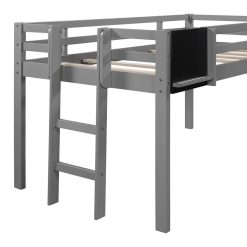 Twin-Size Loft Bed Frame With Slide, Chalkboard, And Wooden Slats Support, No Box Spring Required, For Kids, Teens, Boys, Girls (Frame Only) - Gray 5 Twin-Size Loft Bed Frame With Slide, Chalkboard, And Wooden Slats Support, No Box Spring Required, For Kids, Teens, Boys, Girls (Frame Only) - Gray -NEWTRAL Sales Shop Twin size Loft Bed Wood Bed with Slide Stair and Chalkboard Gray 471577 4