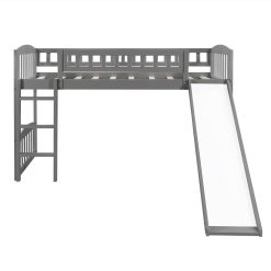 Twin-Size Loft Bed Frame With Slide, Ladder, And Wooden Slats Support, For Kids, Teens, Boys, Girls (Frame Only) - Gray -NEWTRAL Sales Shop Twin size Loft Bed with Slide and Ladder Gray 469081 4