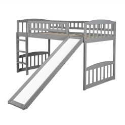 Twin-Size Loft Bed Frame With Slide, Ladder, And Wooden Slats Support, For Kids, Teens, Boys, Girls (Frame Only) - Gray -NEWTRAL Sales Shop Twin size Loft Bed with Slide and Ladder Gray 469081 5