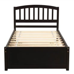 Twin Size Wooden Platform Bed Frame With Trundle Bed, And Wooden Slats Support, No Spring Box Required (Frame Only) - Espresso -NEWTRAL Sales Shop Twin size Platform Bed Wood Bed Frame with Trundle Espresso 459305 2
