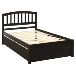 Twin Size Wooden Platform Bed Frame With Trundle Bed, And Wooden Slats Support, No Spring Box Required (Frame Only) - Espresso -NEWTRAL Sales Shop Twin size Platform Bed Wood Bed Frame with Trundle Espresso 459305 3