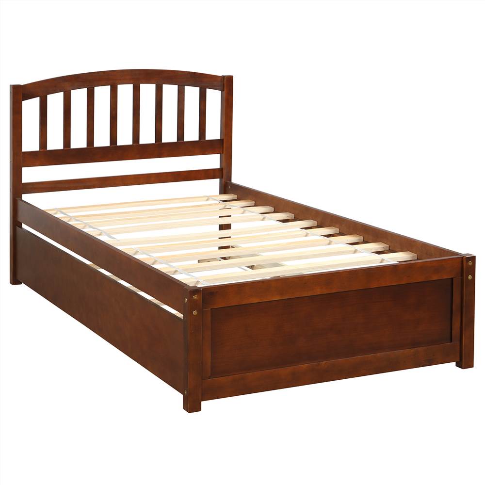 Twin Size Wooden Platform Bed Frame with Trundle Bed, and Wooden Slats Support, No Spring Box Required (Frame Only) - Walnut Twin Size Wooden Platform Bed Frame With Trundle Bed, And Wooden Slats Support, No Spring Box Required (Frame Only) - Walnut -NEWTRAL Sales Shop Twin size Platform Bed Wood Bed Frame with Trundle Walnut 459306 1