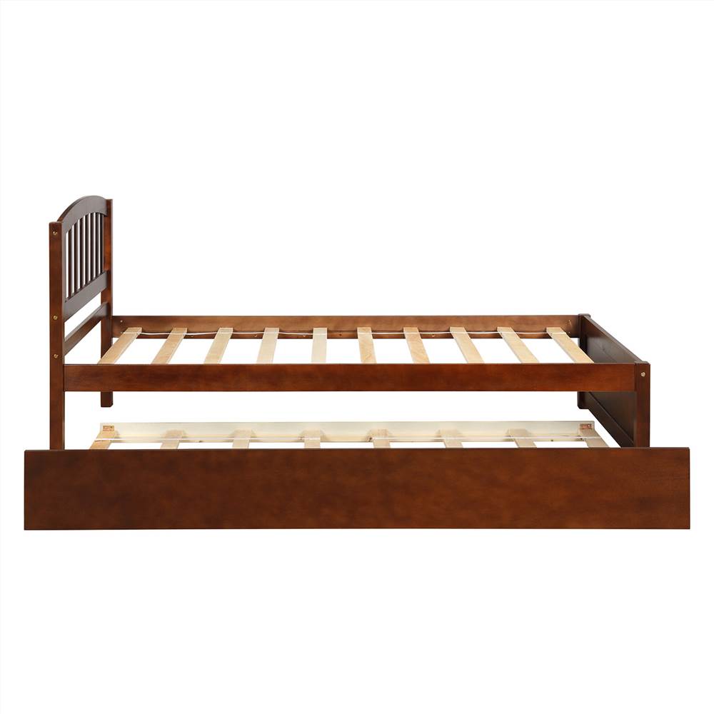 Twin Size Wooden Platform Bed Frame with Trundle Bed, and Wooden Slats Support, No Spring Box Required (Frame Only) - Walnut Twin Size Wooden Platform Bed Frame With Trundle Bed, And Wooden Slats Support, No Spring Box Required (Frame Only) - Walnut -NEWTRAL Sales Shop Twin size Platform Bed Wood Bed Frame with Trundle Walnut 459306 4