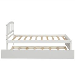 Twin Size Wooden Platform Bed Frame With Trundle Bed, And Wooden Slats Support, No Spring Box Required (Frame Only) - White 2 Twin Size Wooden Platform Bed Frame With Trundle Bed, And Wooden Slats Support, No Spring Box Required (Frame Only) - White -NEWTRAL Sales Shop Twin size Platform Bed Wood Bed Frame with Trundle White 459309 2