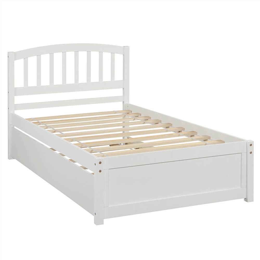 Twin Size Wooden Platform Bed Frame with Trundle Bed, and Wooden Slats Support, No Spring Box Required (Frame Only) - White Twin Size Wooden Platform Bed Frame With Trundle Bed, And Wooden Slats Support, No Spring Box Required (Frame Only) - White -NEWTRAL Sales Shop Twin size Platform Bed Wood Bed Frame with Trundle White 459309 5