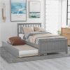 Twin-Size Platform Bed Frame With Trundle Bed, Headboard And Wooden Slats Support, No Box Spring Needed (Only Frame) - Gray