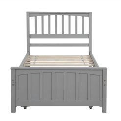 Twin-Size Platform Bed Frame With Trundle Bed, Headboard And Wooden Slats Support, No Box Spring Needed (Only Frame) - Gray -NEWTRAL Sales Shop Twin size Platform Bed with Trundle Gray 460817 2