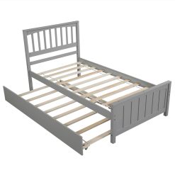 Twin-Size Platform Bed Frame With Trundle Bed, Headboard And Wooden Slats Support, No Box Spring Needed (Only Frame) - Gray -NEWTRAL Sales Shop Twin size Platform Bed with Trundle Gray 460817 3