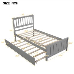 Twin-Size Platform Bed Frame With Trundle Bed, Headboard And Wooden Slats Support, No Box Spring Needed (Only Frame) - Gray -NEWTRAL Sales Shop Twin size Platform Bed with Trundle Gray 460817 5
