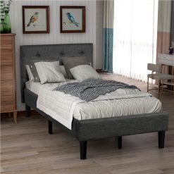 Twin Size Upholstered Button Tufted Platform Bed Frame With Headboard, And Wooden Slats Support, No Spring Box Required (Frame Only) - Gray