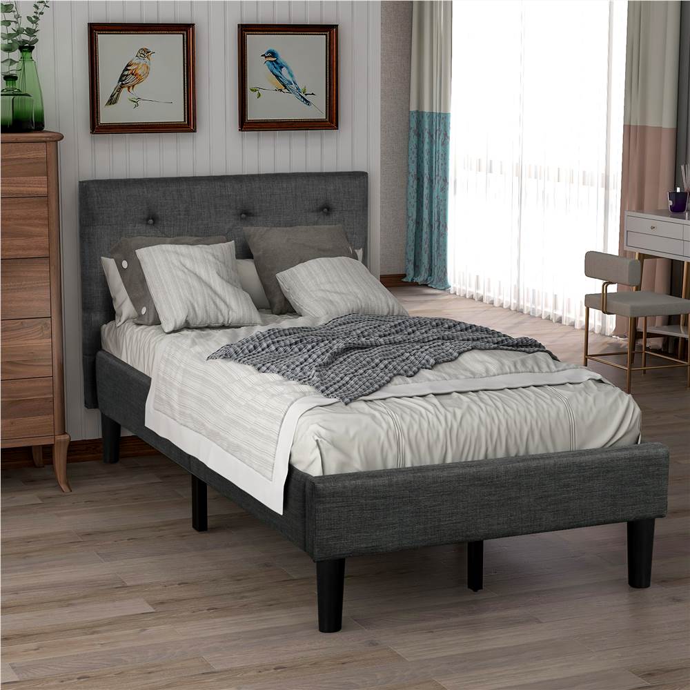 Twin Size Upholstered Button Tufted Platform Bed Frame with Headboard, and Wooden Slats Support, No Spring Box Required (Frame Only) - Gray Twin Size Upholstered Button Tufted Platform Bed Frame With Headboard, And Wooden Slats Support, No Spring Box Required (Frame Only) - Gray -NEWTRAL Sales Shop Upholstered Button Tufted Platform Bed with Strong Wood Slat Support Twin Gray 459321 0