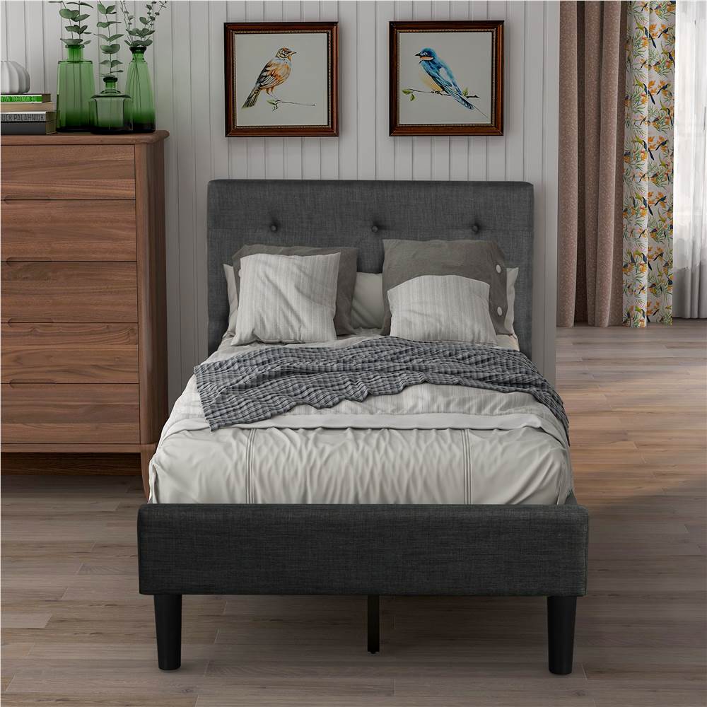 Twin Size Upholstered Button Tufted Platform Bed Frame with Headboard, and Wooden Slats Support, No Spring Box Required (Frame Only) - Gray Twin Size Upholstered Button Tufted Platform Bed Frame With Headboard, And Wooden Slats Support, No Spring Box Required (Frame Only) - Gray -NEWTRAL Sales Shop Upholstered Button Tufted Platform Bed with Strong Wood Slat Support Twin Gray 459321 1