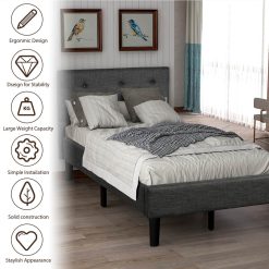 Twin Size Upholstered Button Tufted Platform Bed Frame With Headboard, And Wooden Slats Support, No Spring Box Required (Frame Only) - Gray 4 Twin Size Upholstered Button Tufted Platform Bed Frame With Headboard, And Wooden Slats Support, No Spring Box Required (Frame Only) - Gray -NEWTRAL Sales Shop Upholstered Button Tufted Platform Bed with Strong Wood Slat Support Twin Gray 459321 4