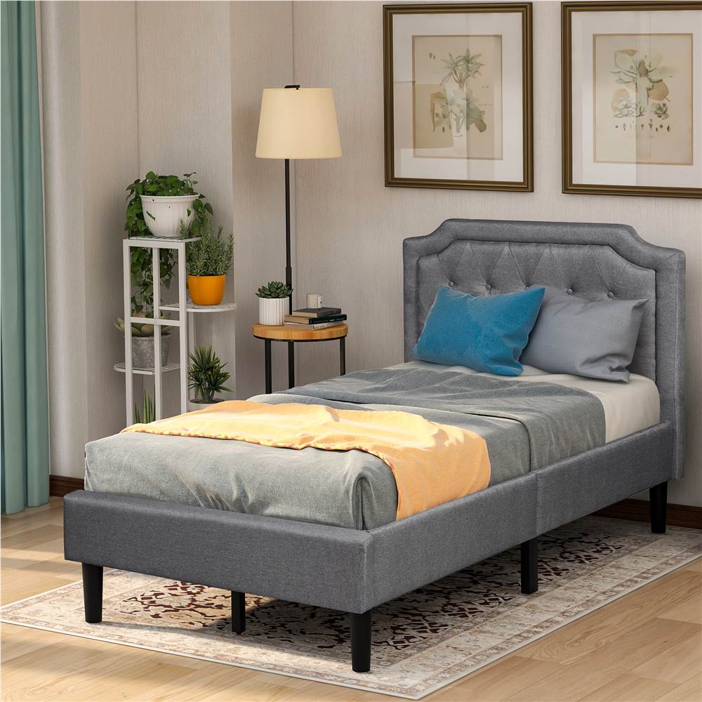 Twin Size Linen Upholstered Platform Bed Frame with Headboard, and Wooden Slats Support, No Spring Box Required (Frame Only) - Gray Twin Size Linen Upholstered Platform Bed Frame With Headboard, And Wooden Slats Support, No Spring Box Required (Frame Only) - Gray -NEWTRAL Sales Shop Upholstered Scalloped Linen Platform Bed Twin Size Gray Previous SKU WF192432AAE There is a slight difference in dimension 459404 0