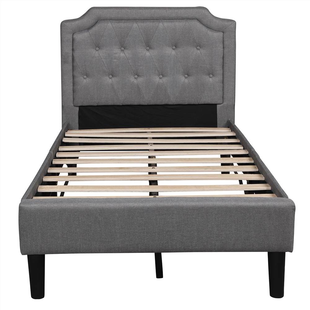 Twin Size Linen Upholstered Platform Bed Frame with Headboard, and Wooden Slats Support, No Spring Box Required (Frame Only) - Gray Twin Size Linen Upholstered Platform Bed Frame With Headboard, And Wooden Slats Support, No Spring Box Required (Frame Only) - Gray -NEWTRAL Sales Shop Upholstered Scalloped Linen Platform Bed Twin Size Gray Previous SKU WF192432AAE There is a slight difference in dimension 459404 4