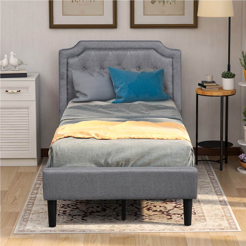 Twin Size Linen Upholstered Platform Bed Frame with Headboard, and Wooden Slats Support, No Spring Box Required (Frame Only) - Gray Twin Size Linen Upholstered Platform Bed Frame With Headboard, And Wooden Slats Support, No Spring Box Required (Frame Only) - Gray -NEWTRAL Sales Shop Upholstered Scalloped Linen Platform Bed Twin Size Gray Previous SKU WF192432AAE There is a slight difference in dimension 459404 5