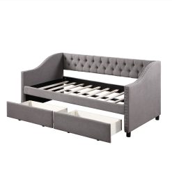 Twin Size Linen Upholstered Tufted Daybed Wooden Frame With Two Storage Drawers And Armrests - Gray -NEWTRAL Sales Shop Upholstered daybed with Two Drawers Wood Slat Support Gray Twin Size Old SKU LP000010AE 457717 1
