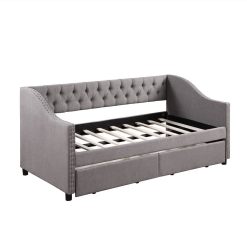Twin Size Linen Upholstered Tufted Daybed Wooden Frame With Two Storage Drawers And Armrests - Gray -NEWTRAL Sales Shop Upholstered daybed with Two Drawers Wood Slat Support Gray Twin Size Old SKU LP000010AE 457717 2