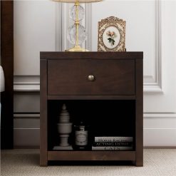 Wooden Nightstand With 1 Storage Drawer And Open Shelf, For Living Room, Bedroom, Kitchen, Dining Room - Brown