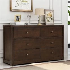 NEWTRAL Sales Shop -NEWTRAL Sales Shop Vintage Aesthetic Solid Wood 6 Drawer Double Dresser in Rich Brown Dresser of Freely Configurable Bedroom Sets 461292 0