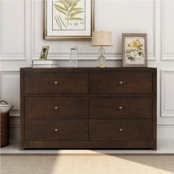 NEWTRAL Sales Shop 19 55" Solid Wood Dresser With 6 Drawers, For Bedroom, Living Room, Entrance - Brown