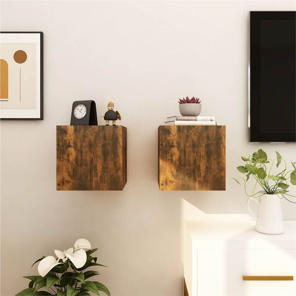 Wall Mounted TV Cabinet 2 pcs Smoked Oak 30.5x30x30 cm Wall Mounted TV Cabinet 2 Pcs Smoked Oak 30.5x30x30 Cm -NEWTRAL Sales Shop Wall Mounted TV Cabinet 2 pcs Smoked Oak 30 5x30x30 cm 510669 2