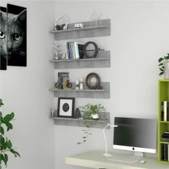 Wall Shelves 4 Pcs Concrete Grey 80x11.5x18 Cm Chipboard