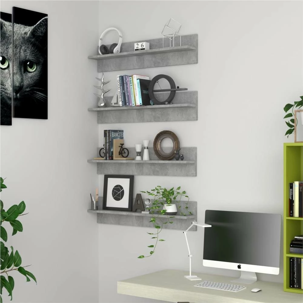 Wall Shelves 4 Pcs Concrete Grey 80x11.5x18 Cm Chipboard 1 Wall Shelves 4 Pcs Concrete Grey 80x11.5x18 Cm Chipboard