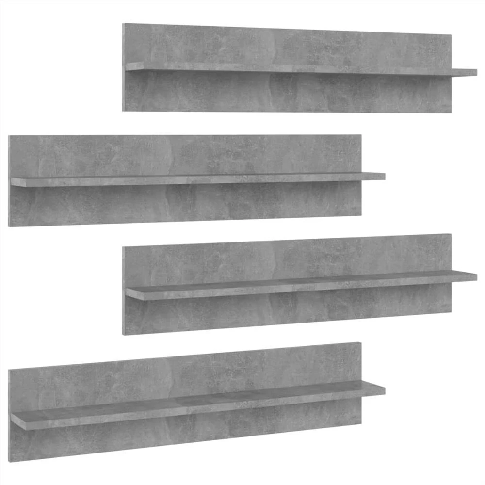 Wall Shelves 4 Pcs Concrete Grey 80x11.5x18 Cm Chipboard 2 Wall Shelves 4 Pcs Concrete Grey 80x11.5x18 Cm Chipboard - Image 2