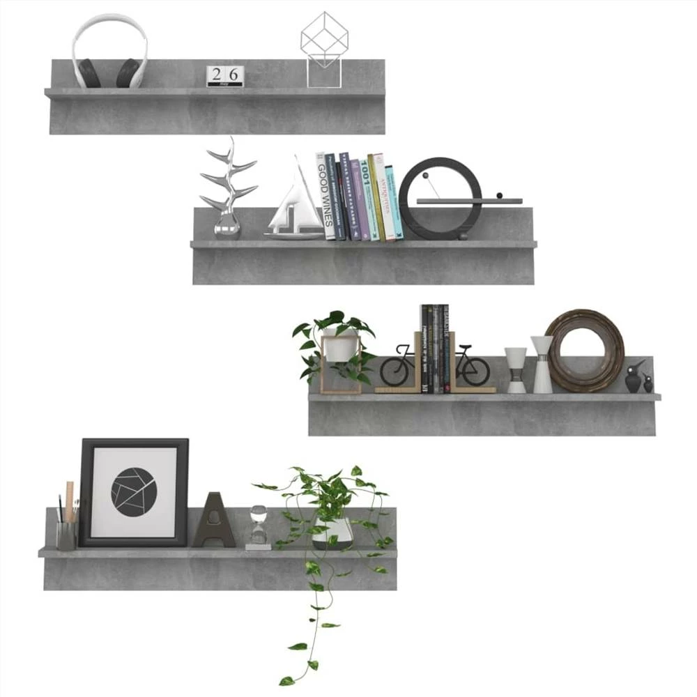 Wall Shelves 4 Pcs Concrete Grey 80x11.5x18 Cm Chipboard 3 Wall Shelves 4 Pcs Concrete Grey 80x11.5x18 Cm Chipboard - Image 3