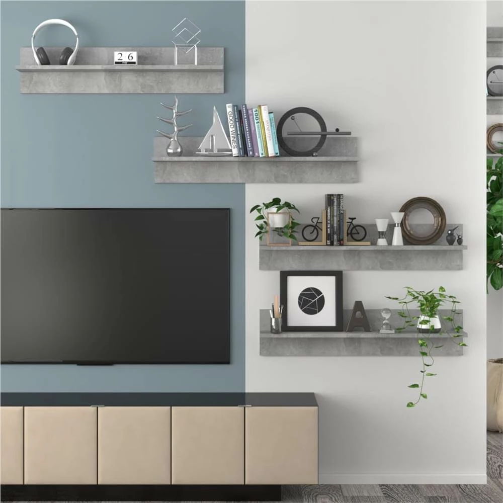 Wall Shelves 4 Pcs Concrete Grey 80x11.5x18 Cm Chipboard 4 Wall Shelves 4 Pcs Concrete Grey 80x11.5x18 Cm Chipboard - Image 4