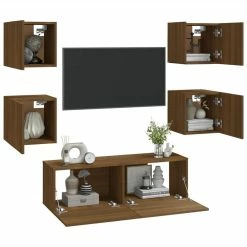 Wall-mounted TV Cabinet Set Brown Oak Engineered Wood -NEWTRAL Sales Shop Wall mounted TV Cabinet Set Brown Oak Engineered Wood 515458 2