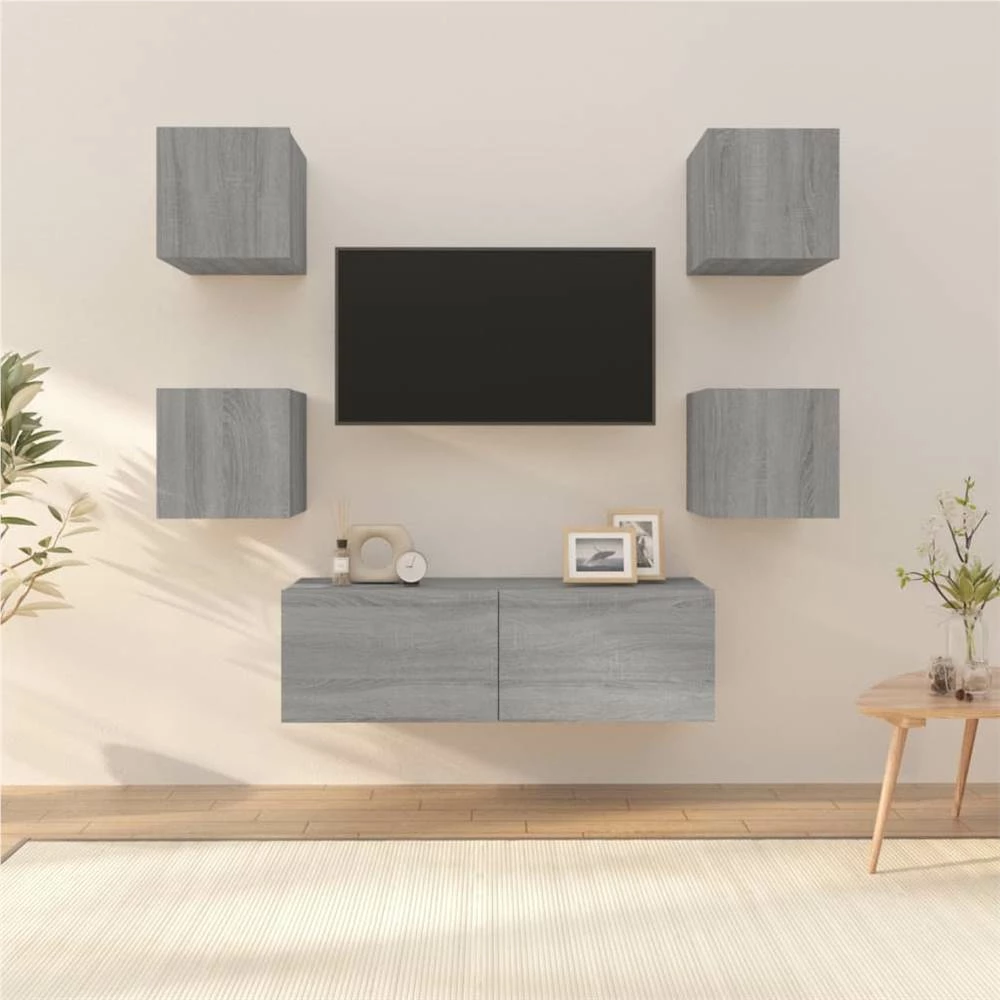 Wall-mounted TV Cabinet Set Grey Sonoma Engineered Wood 1 Wall-mounted TV Cabinet Set Grey Sonoma Engineered Wood