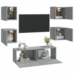 Wall-mounted TV Cabinet Set Grey Sonoma Engineered Wood 8 Wall-mounted TV Cabinet Set Grey Sonoma Engineered Wood -NEWTRAL Sales Shop Wall mounted TV Cabinet Set Grey Sonoma Engineered Wood 515492 2