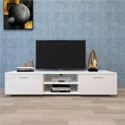 63" TV Stand With 2 Storage Drawers And Open Shelves, Suitable For Placing TVs Up To 70" - White