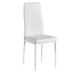 Diamond Grid Pattern Fire-retardant Leather Armless Chair Set Of 6, Sprayed Metal Pipe Legs For Kitchen, Living Room, Office, Bedroom - White -NEWTRAL Sales Shop White modern minimalist dining chair fireproof leather sprayed metal pipe diamond grid pattern restaurant home conference chair set of 6 457453 2