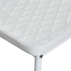 Diamond Grid Pattern Fire-retardant Leather Armless Chair Set Of 6, Sprayed Metal Pipe Legs For Kitchen, Living Room, Office, Bedroom - White -NEWTRAL Sales Shop White modern minimalist dining chair fireproof leather sprayed metal pipe diamond grid pattern restaurant home conference chair set of 6 457453 4