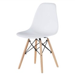 Eco-friendly PP Material Thickened Plastic Chair With Curved Backrest And Wooden Legs For Dining Room, Reception Room - White