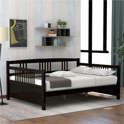 Full Size Wooden Daybed With High Legs And Wooden Slats Support, No Need For Spring Box, For Living Room, Bedroom, Office, Apartment - Espresso