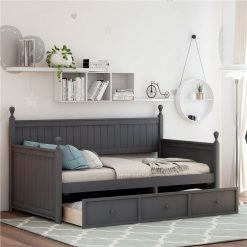 Twin Size Wooden Daybed Frame With 3 Storage Drawers And Wooden Slats Support, No Need For Spring Box, For Living Room, Bedroom, Office, Apartment - Gray