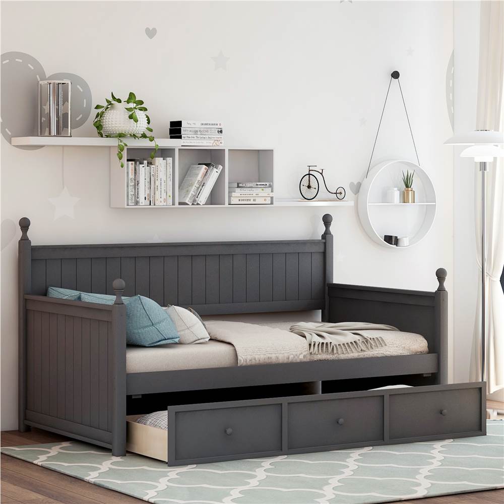Twin Size Wooden Daybed Frame with 3 Storage Drawers and Wooden Slats Support, No Need for Spring Box, for Living Room, Bedroom, Office, Apartment - Gray Twin Size Wooden Daybed Frame With 3 Storage Drawers And Wooden Slats Support, No Need For Spring Box, For Living Room, Bedroom, Office, Apartment - Gray -NEWTRAL Sales Shop Wood Daybed with Three Drawers Twin Size Daybed No Box Spring Needed Gray 459272 0