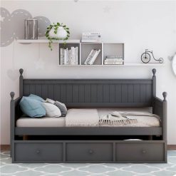 Twin Size Wooden Daybed Frame With 3 Storage Drawers And Wooden Slats Support, No Need For Spring Box, For Living Room, Bedroom, Office, Apartment - Gray 2 Twin Size Wooden Daybed Frame With 3 Storage Drawers And Wooden Slats Support, No Need For Spring Box, For Living Room, Bedroom, Office, Apartment - Gray -NEWTRAL Sales Shop Wood Daybed with Three Drawers Twin Size Daybed No Box Spring Needed Gray 459272 2