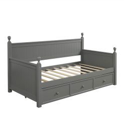 Twin Size Wooden Daybed Frame With 3 Storage Drawers And Wooden Slats Support, No Need For Spring Box, For Living Room, Bedroom, Office, Apartment - Gray 4 Twin Size Wooden Daybed Frame With 3 Storage Drawers And Wooden Slats Support, No Need For Spring Box, For Living Room, Bedroom, Office, Apartment - Gray -NEWTRAL Sales Shop Wood Daybed with Three Drawers Twin Size Daybed No Box Spring Needed Gray 459272 4