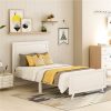 Twin-Size Wooden Platform Bed Frame With Headboard And Wooden Slats Support - White