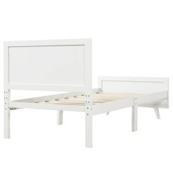Twin-Size Wooden Platform Bed Frame With Headboard And Wooden Slats Support - White -NEWTRAL Sales Shop Wood Platform Bed Twin Bed Frame Mattress Foundation with Headboard and Wood Slat Support White 458955 5