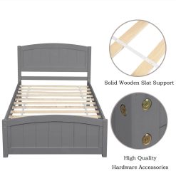 Twin-Size Platform Bed Frame With Headboard And Wood Slats Support, No Box Spring Needed (Only Frame) - Gray -NEWTRAL Sales Shop Wood Platform Bed with Headboard Footboard and Wood Slat Support Gray 463976 4