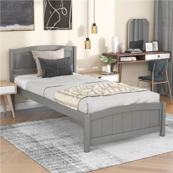 Twin-Size Platform Bed Frame With Headboard And Wood Slats Support, No Box Spring Needed (Only Frame) - Gray