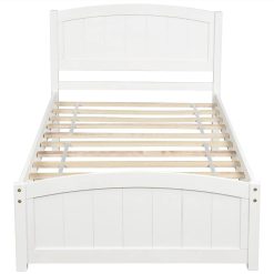 Twin-Size Wooden Platform Bed Frame With Headboard, Footboard, And Wooden Slats Support - White -NEWTRAL Sales Shop Wood Platform Bed with Headboard Footboard and Wood Slat Support White 458939 2