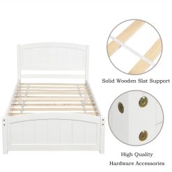 Twin-Size Wooden Platform Bed Frame With Headboard, Footboard, And Wooden Slats Support - White -NEWTRAL Sales Shop Wood Platform Bed with Headboard Footboard and Wood Slat Support White 458939 5